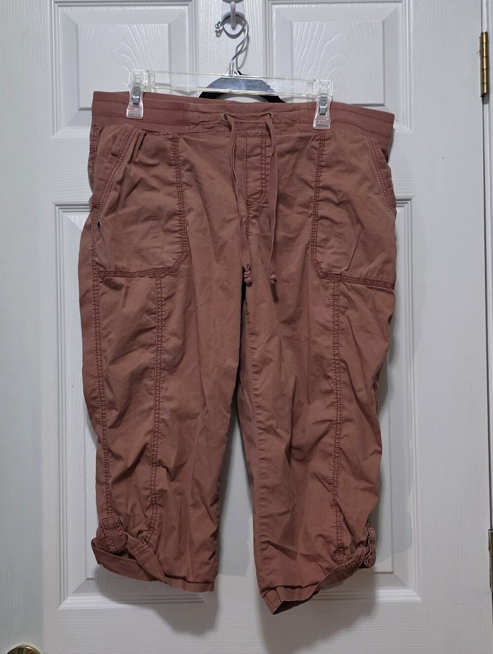 Womens Casual Drawstring Cargo Capris - Rust Brown